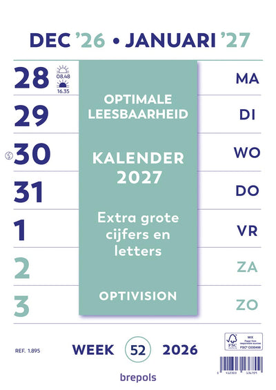 Brepols – Optivision-Kalender auf Niederländisch, 2026
