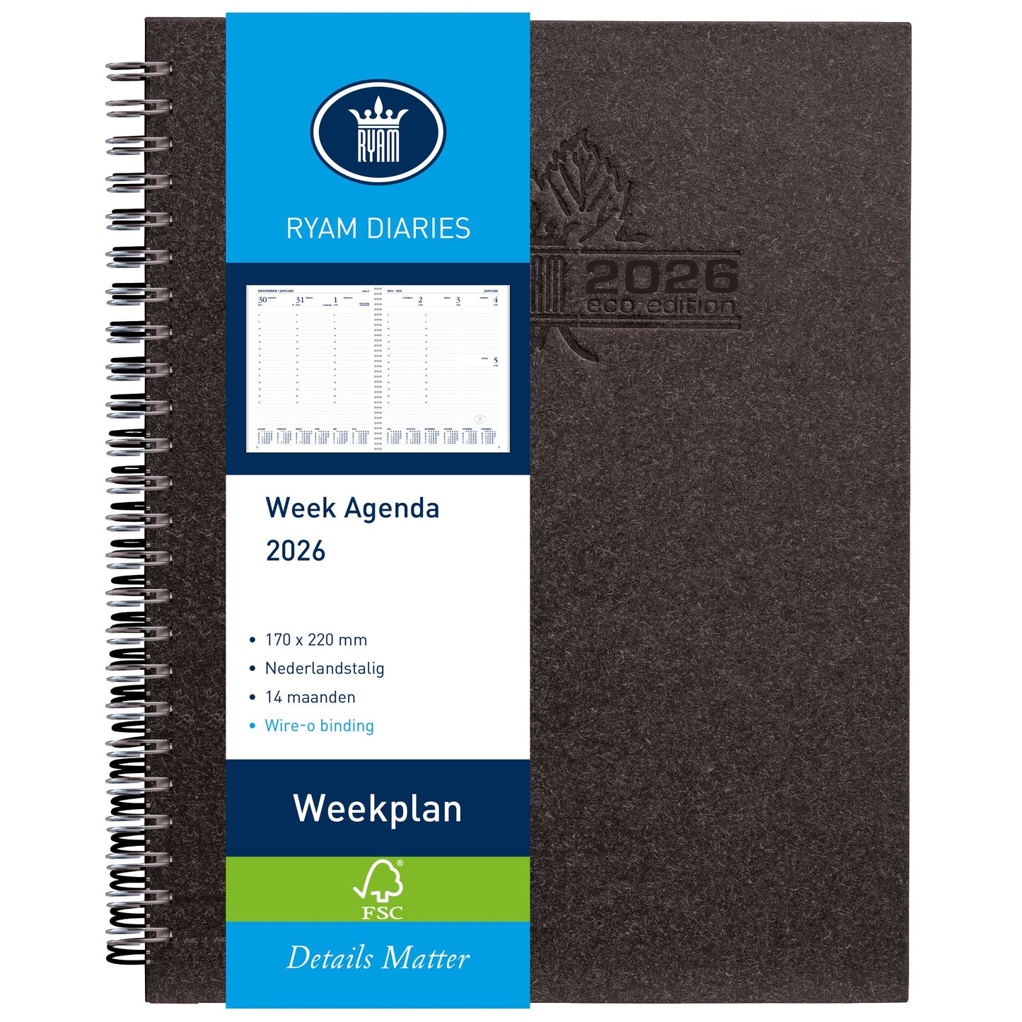 Ryam - Agenda 2026 Wochenplan Wire-O 7d/2p schwarz