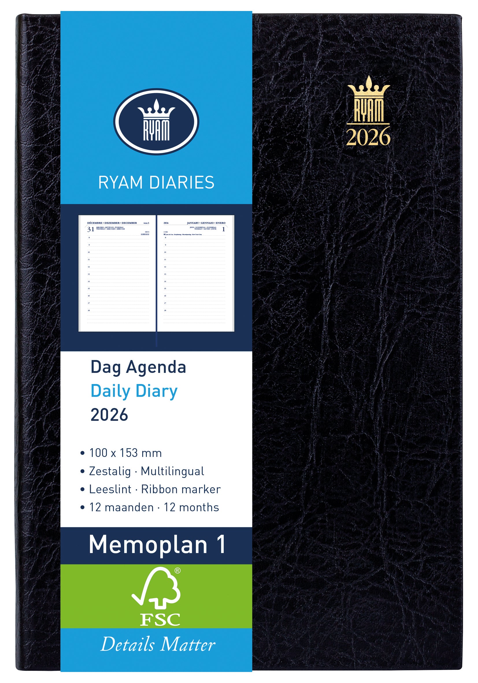 Ryam -  Agenda 2027  memoplan 1 mundior 1d/1p zwart