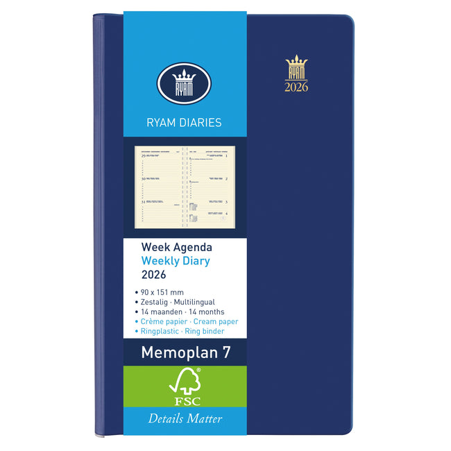 Ryam - Agenda 2026 Memoplan 7 Suprema 7 Tage/2 Seiten Ring Kunststoff sortiert