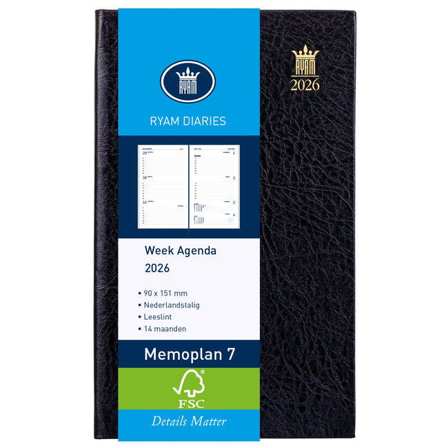 Ryam -  Agenda 2026  Memoplan 7 Suprema 7dagen/2pagina's zwart