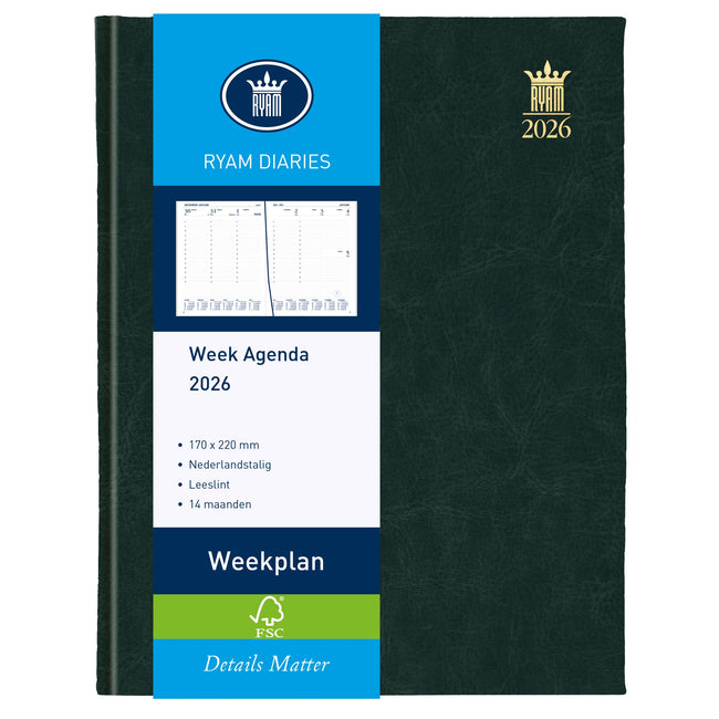 Ryam - Agenda 2026 Plan hebdomadaire Mundior 7 jours/2 pages noir