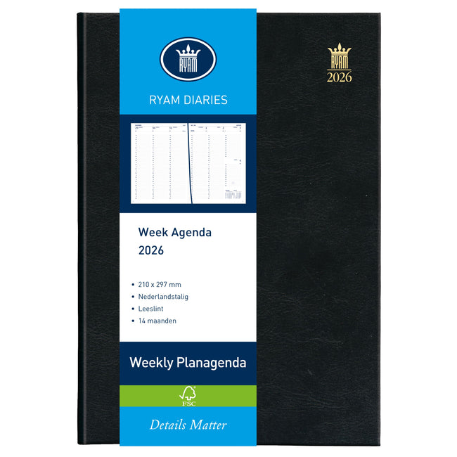 Ryam - Agenda 2026 Semainier Mundior 7 jours/2 pages noir