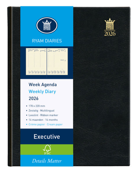 Ryam - Agenda 2026 Executive Mundior 7 jours/2 pages noir