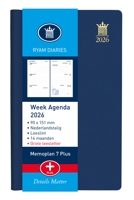 Ryam - Agenda 2026 Memoplan 7 Plus Mundior 7 Tage/2 Seiten sortiert