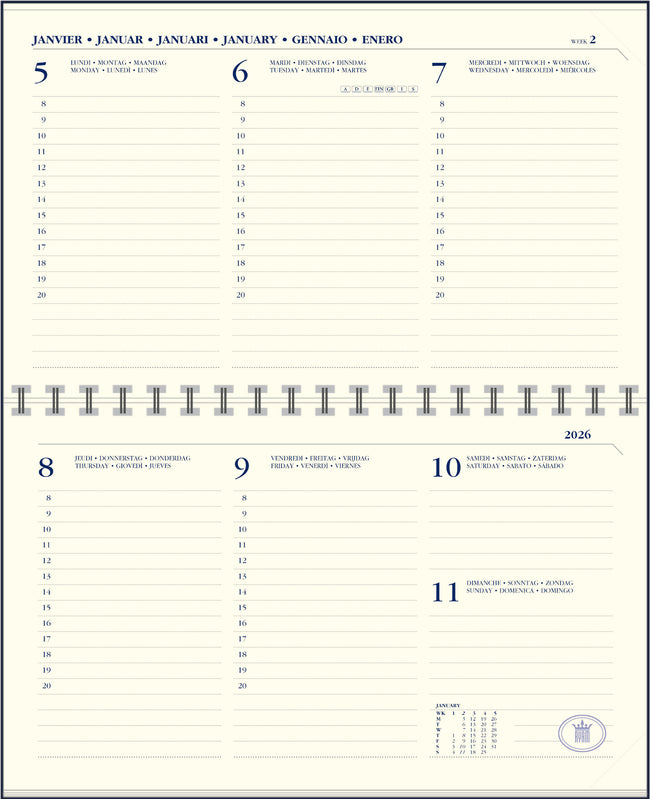 Ryam - Agenda à remplir 2026 Memoplan 7 Compact 7 jours/2 pages paysage crème