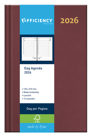 Ryam – Agenda 2026 Effizienz Baladek 1 Tag/1 Seite Burgunderrot
