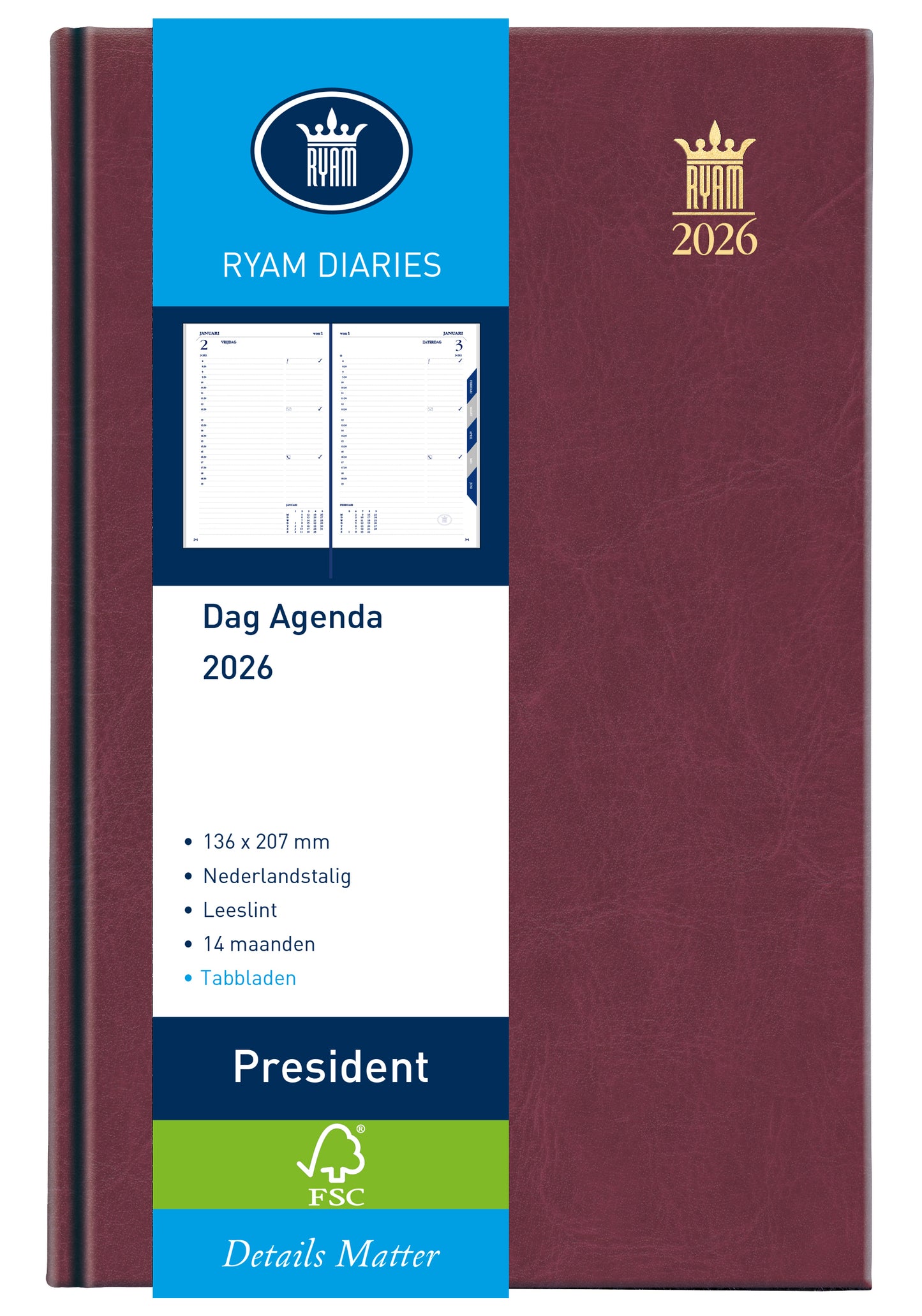 Ryam - Agenda 2026 Président 1 jour/1 page bordeaux
