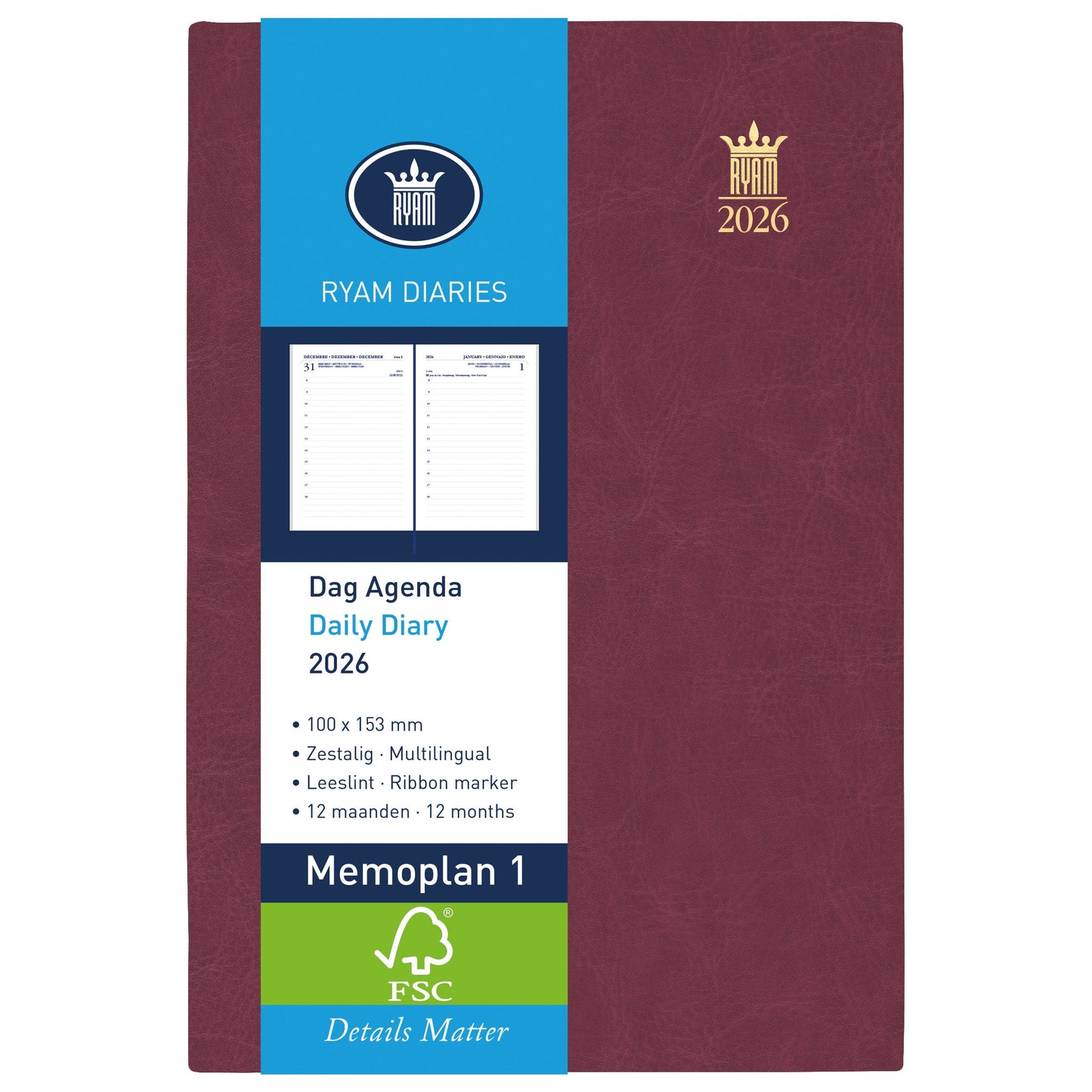 Ryam -  Agenda 2027  memoplan 1 mundior 1d/1p bordeaux