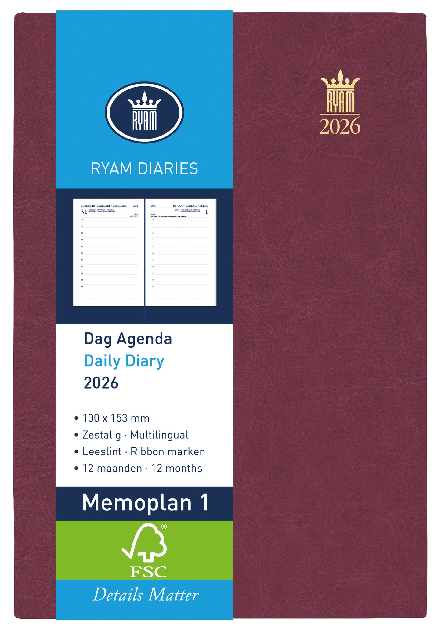 Ryam -  Agenda 2027  memoplan 1 mundior 1d/1p bordeaux