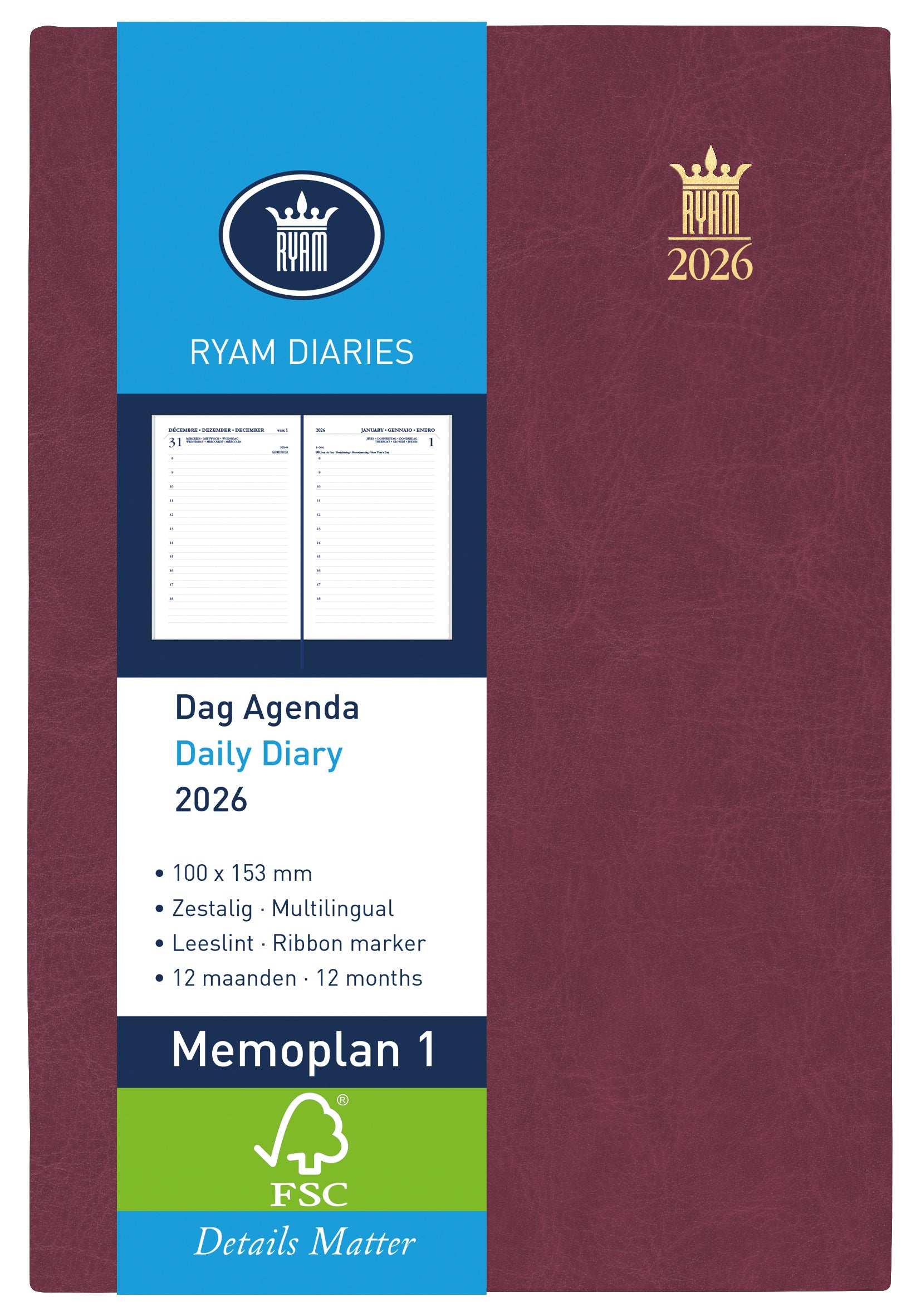 Ryam - Agenda 2026 mémo plan 1 mundior 1j/1p bordeaux