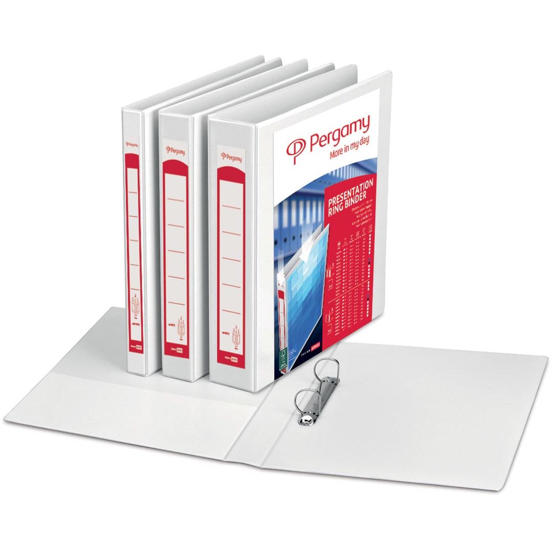 Pergamy -   personaliseerbare ringmap, ft A4, 2 pochettes, 3 insteektassen, 2 D-ringen van 25 mm, wit