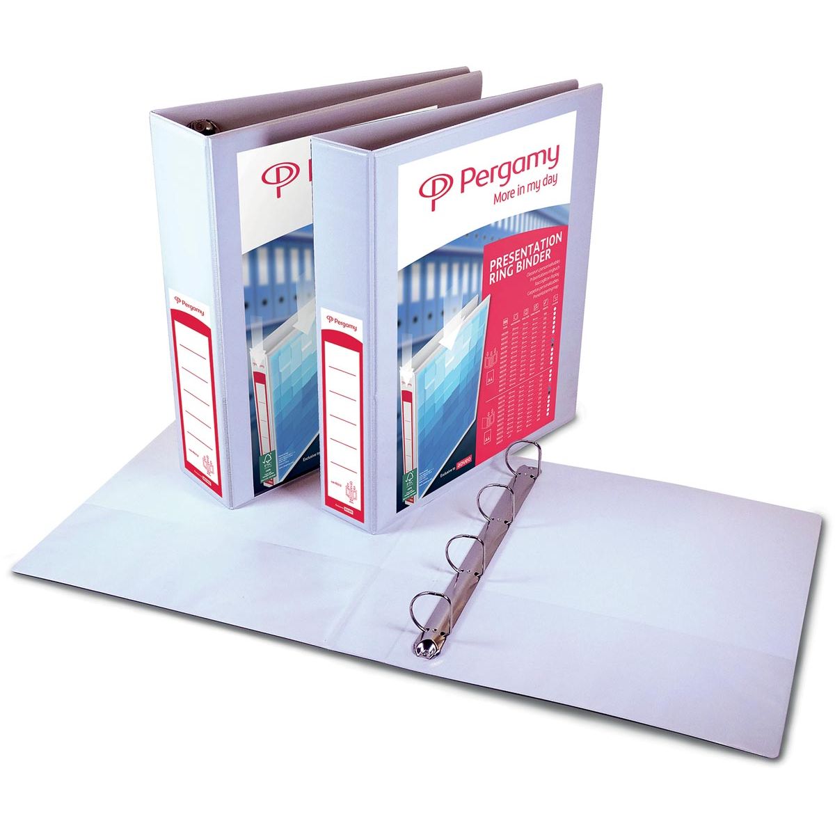Pergamy -   personaliseerbare ringmap, ft A4, 2 pochettes, 3 insteektassen, 4 D-ringen van 60 mm, wit