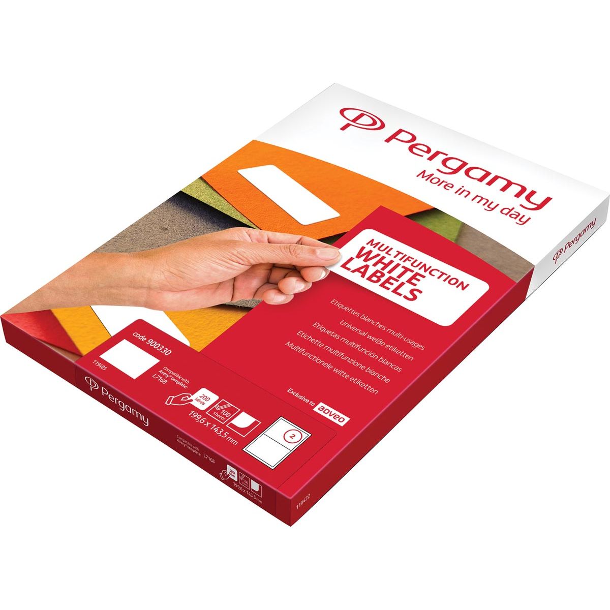 Pergamy -   witte etiketten, ft 99,1 x 38,1, ronde hoeken, pak van 1400 etiketten