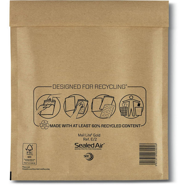 Mail Lite -   luchtkussenenveloppen, goud, E/2, 220 x 260 mm, doos van 200 stuks