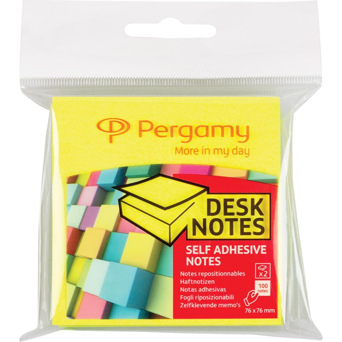 Pergamy - Pergamy notes, ft 76 x 76 mm, pak van 2, neon geel en neon groen