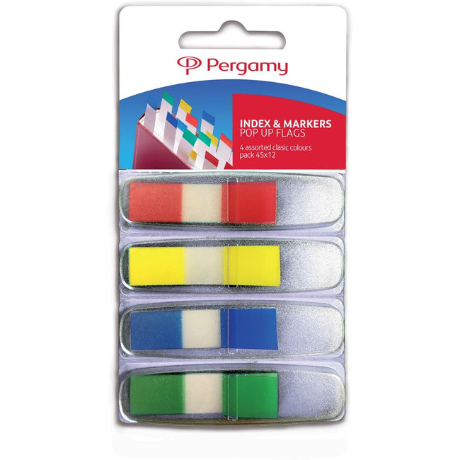 Pergamie – Index ft 45 x 12 mm, Blister mit 4 verschiedenen klassischen Farben, mit Spender