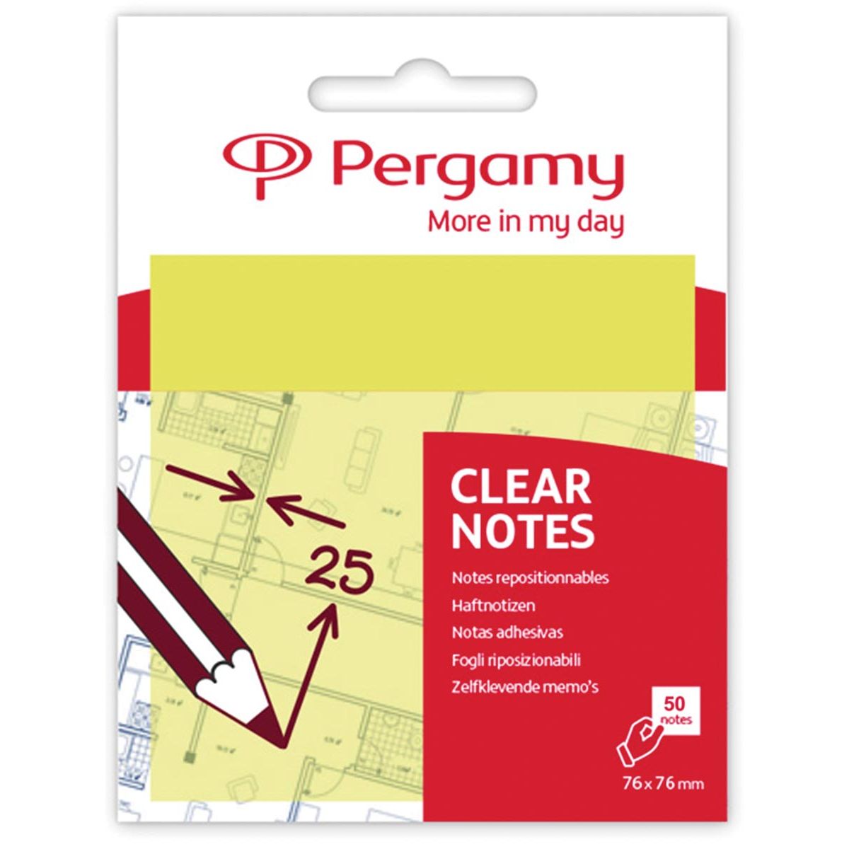 Pergamy -   transparante notes, ft 76 x 76 mm, 50 vel, geel