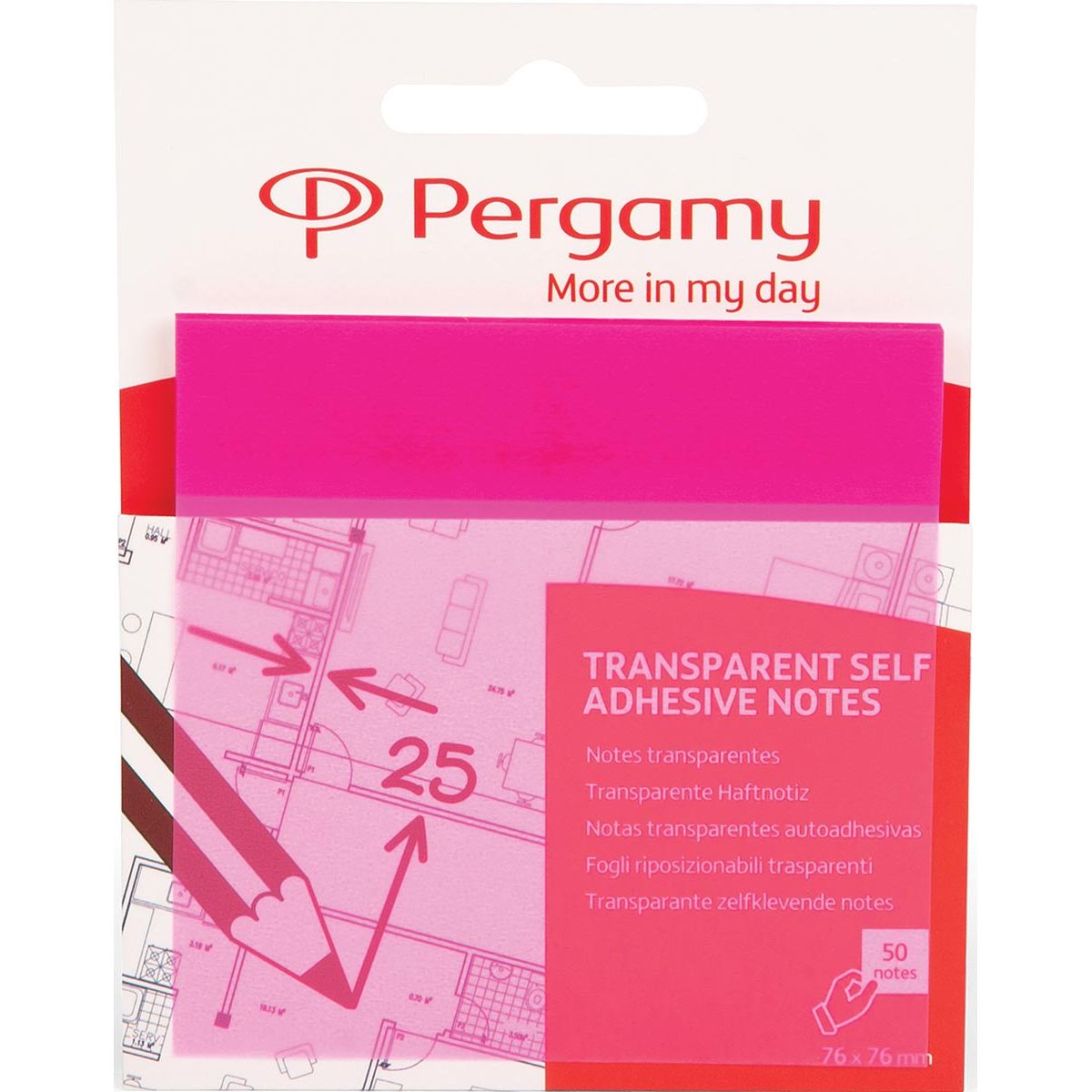 Pergamie - Notes transparentes de pergamie, ft 76 x 76 mm, 50 feuilles, rose