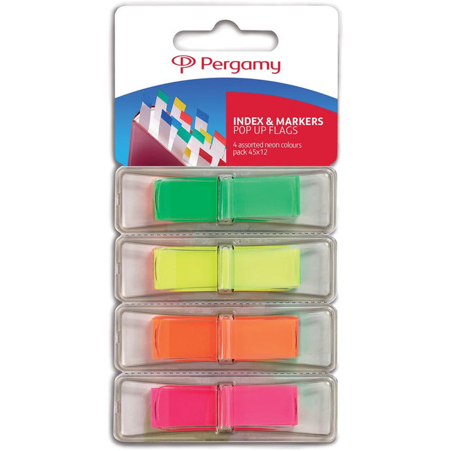 Pergamy - Pergamy index ft 45 x 12 mm, blister met 4 geassorteerde neonkleuren, met dispenser