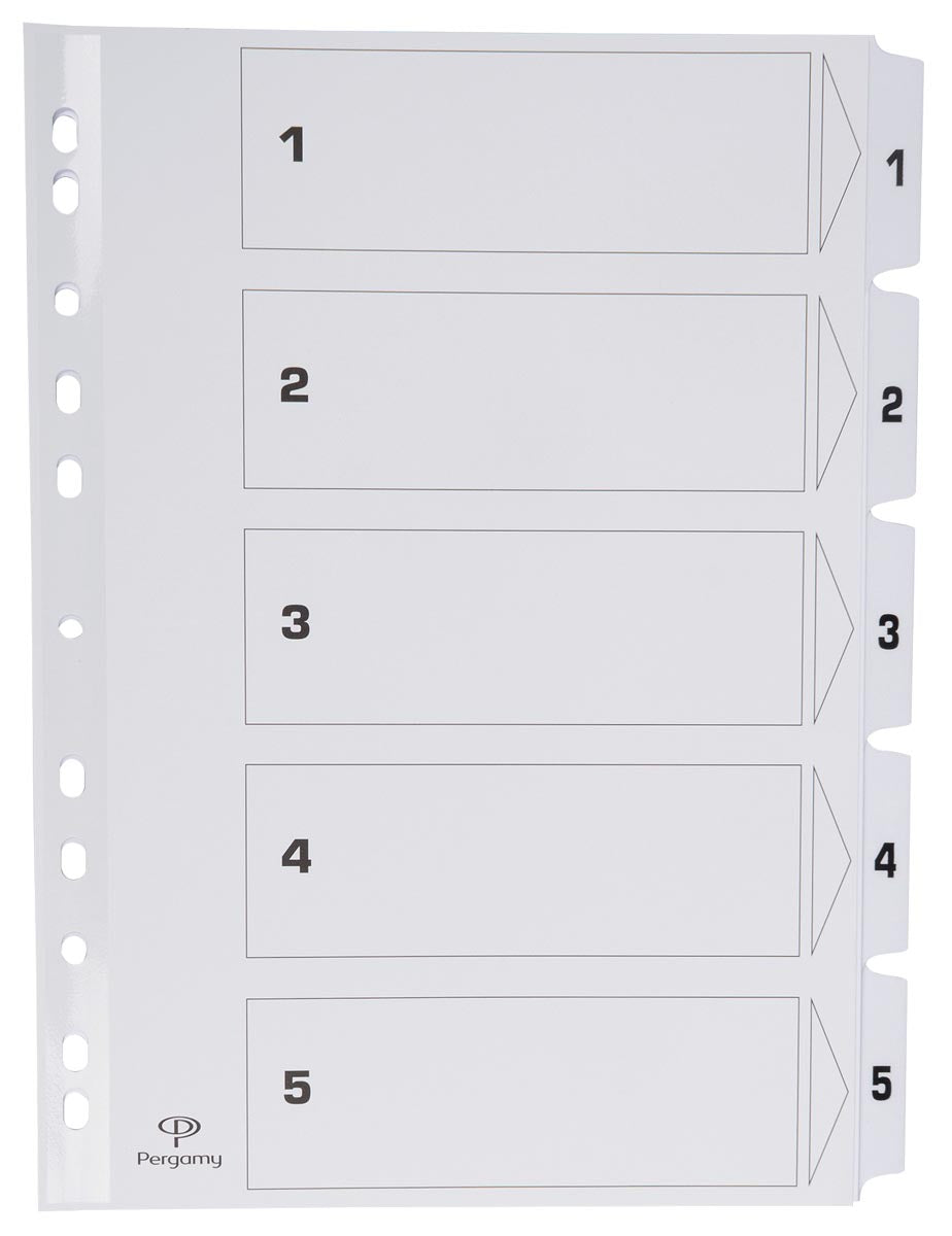 Tabs Pergamie-Pergamie avec feuille d'index, FT A4, Sperviation à 11 trous, carton, réglage 1-5