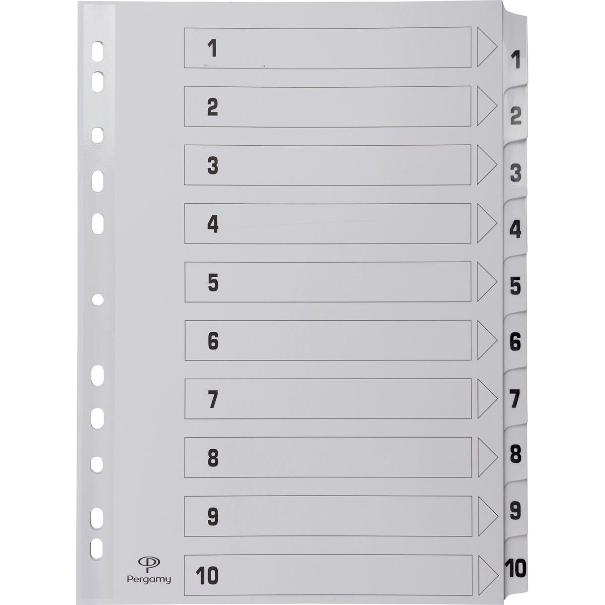Pergamy - onglets avec feuille d'index, ft A4, 11 trous perforés, carton, jeu 1-10