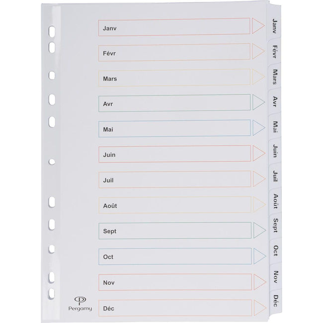 Pergamie – Registerblätter mit Registerblatt, ft A4, 11-Loch-Perforation, Janvier-Décembre