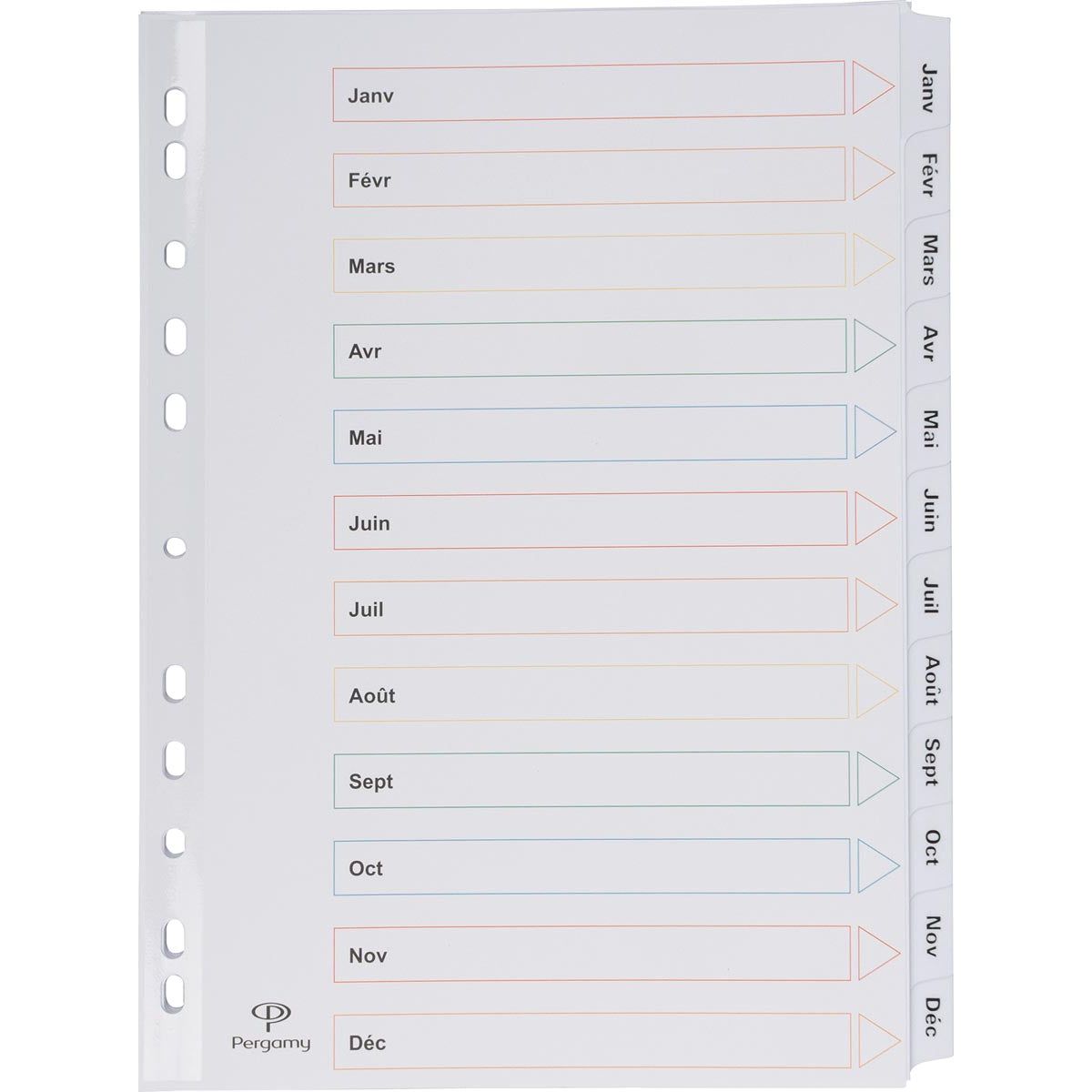 Pergamie-Profi-Registerkarten mit Indexblatt, ft A4, 11-Gaspersforation, Janvier-Décembre