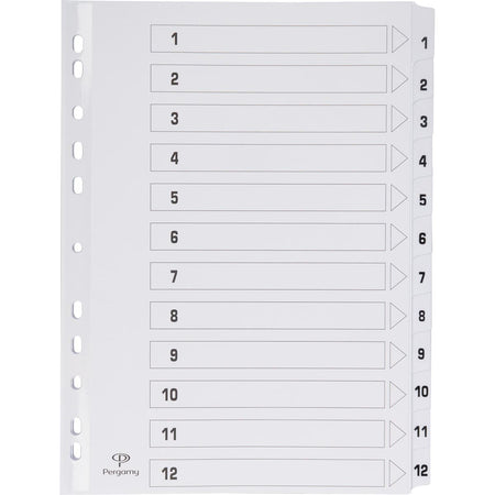 Pergamy - onglets avec feuille d'index, ft A4, 11 trous perforés, carton, jeu 1-12