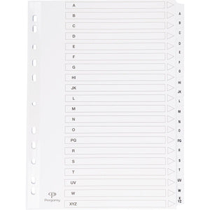 Pergamy - onglets avec feuille d'index, ft A4, perforatrice 11 trous, A-Z avec 20 onglets