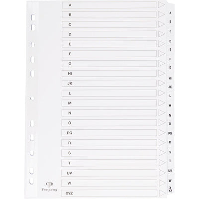 Pergamy - onglets avec feuille d'index, ft A4, perforatrice 11 trous, A-Z avec 20 onglets