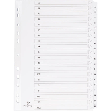 Pergamy - onglets avec feuille d'index, ft A4, perforatrice 11 trous, A-Z avec 20 onglets