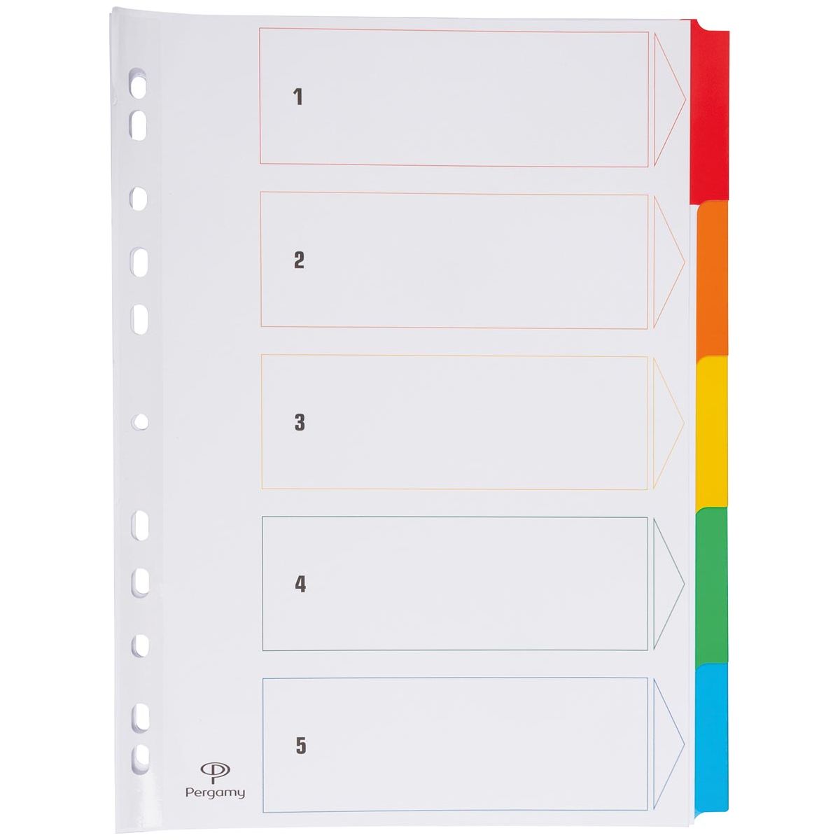 Pergamy - Pergamy tabbladen met indexblad, ft A4, 11-gaatsperforatie, geassorteerde kleuren, 5 tabs