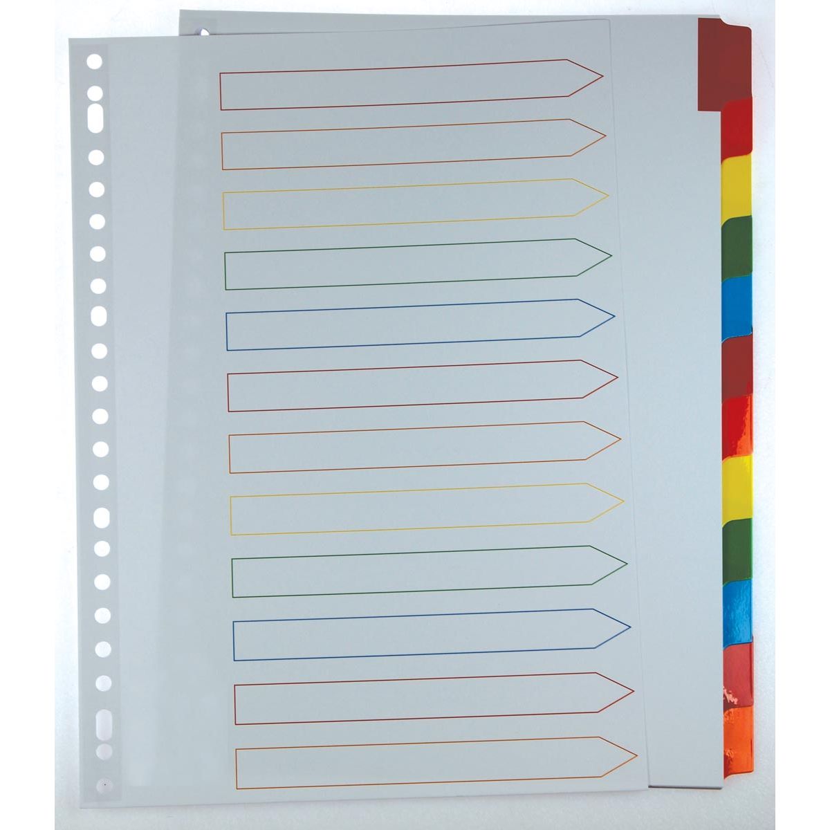 Pergamy - onglets avec feuille d'index, pi A4, perforatrice 11 trous, couleurs assorties, 12 onglets