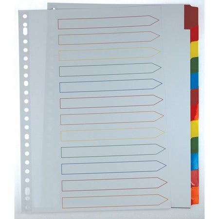 Pergamy - onglets avec feuille d'index, pi A4, perforatrice 11 trous, couleurs assorties, 12 onglets