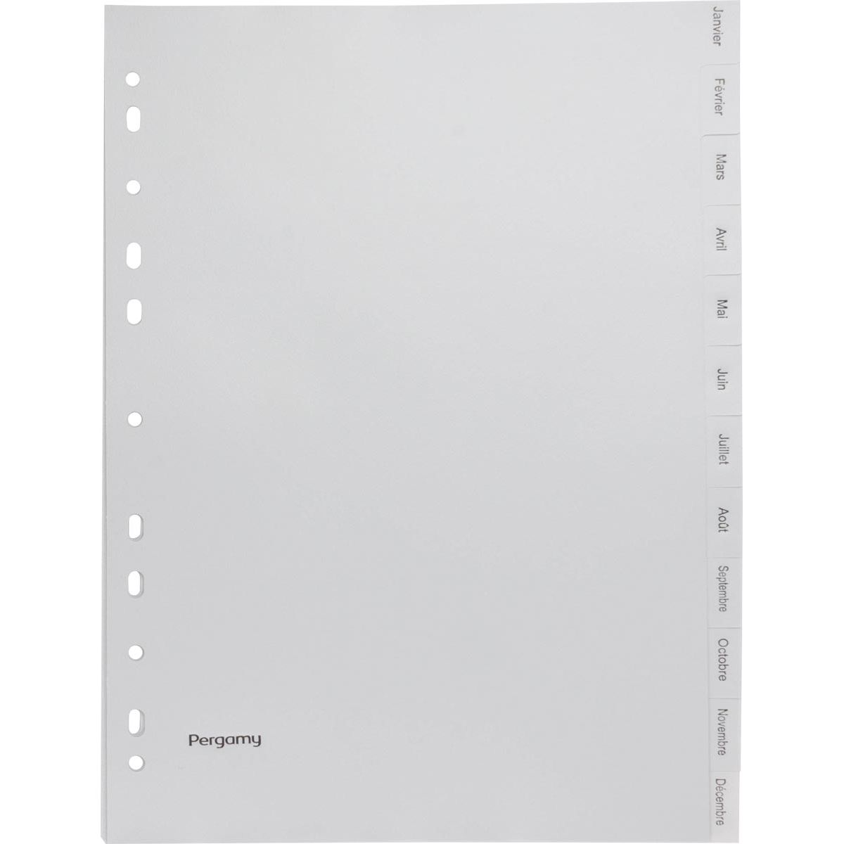 Pergamie – Register, ft A4, 11-Loch-Perforation, graues PP, Janvier-Décembre