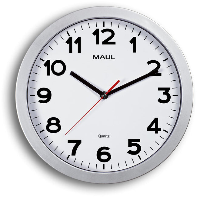 Maul - Horloge murale Step Quartz Ø30x5cm plastique argent/blanc, tournant silencieusement