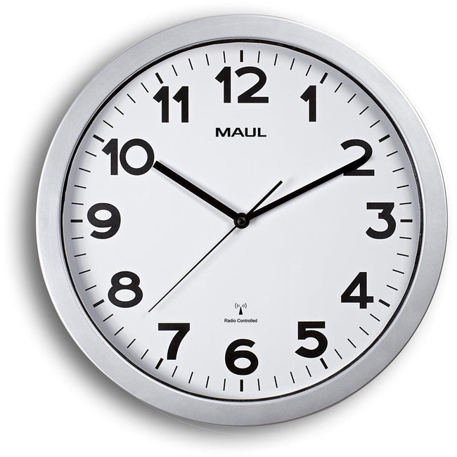 Maul - horloge murale à marches, radiocommandée, diamètre 35 x 5 cm, cadre en plastique, argent