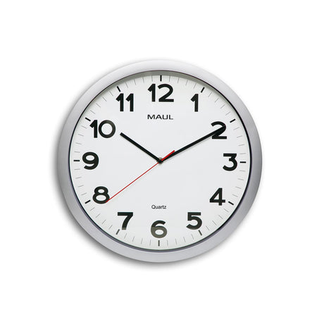 MAUL - Wanduhr Step Quartz Ø40x5cm Kunststoff silber/weiß, geräuschlos rotierend
