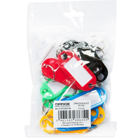 OFFICE products -   sleutelhanger, geassorteerde kleuren, plastic ophangzakje van 20 stuks
