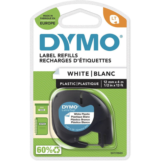 Dymo - Labele LetraTag plastique 12mm noir sur blanc