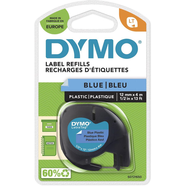 Dymo - Labele LetraTag plastique 12mm noir sur bleu