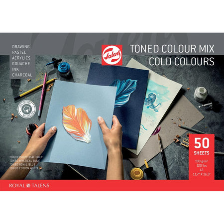 Talens - papier à dessin coloré, 180 g, pi 29,7 x 42 cm, A3, couleurs froides assorties, bloc de 50 feuilles