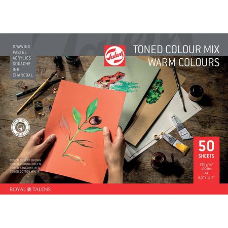 Talens - papier à dessin coloré, 180 g, pi 21 x 29,7 cm, A4, couleurs chaudes assorties, bloc de 50 feuilles