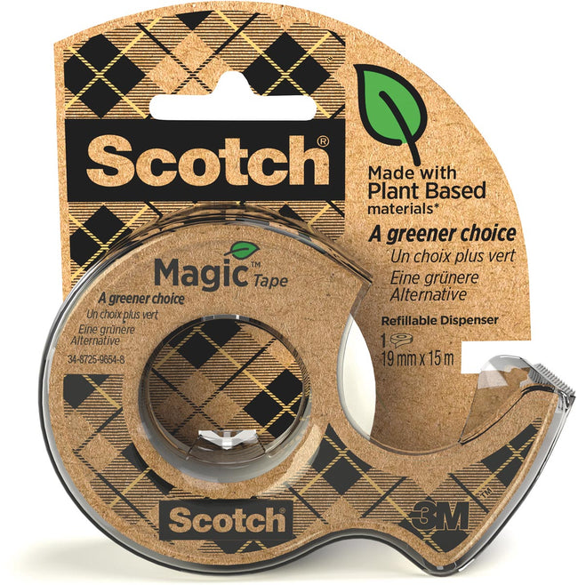 Scotch - Ruban adhésif Magic e Un choix plus vert pi 19 mm x 15 m, sur dévidoir en plastique 100% recyclé