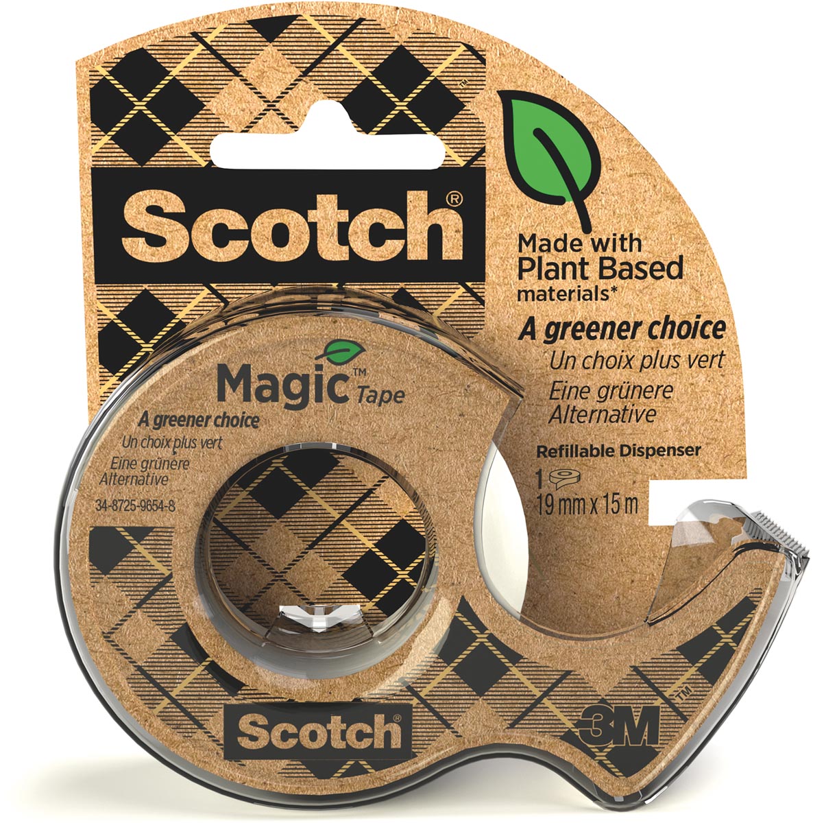 Scotch - Plakband Magic e A greener choice ft 19 mm x 15 m, op dispenser van 100 % gerecycleerd plastic