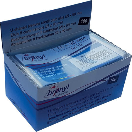 Bronyl - Dossier en U en PVC transparent de 140 microns, pieds carte de crédit, présentoir de 100 pièces