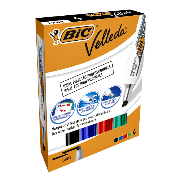 Bic - Feutre Velleda 1781 tableau blanc incliné grand assorti 4 pièces