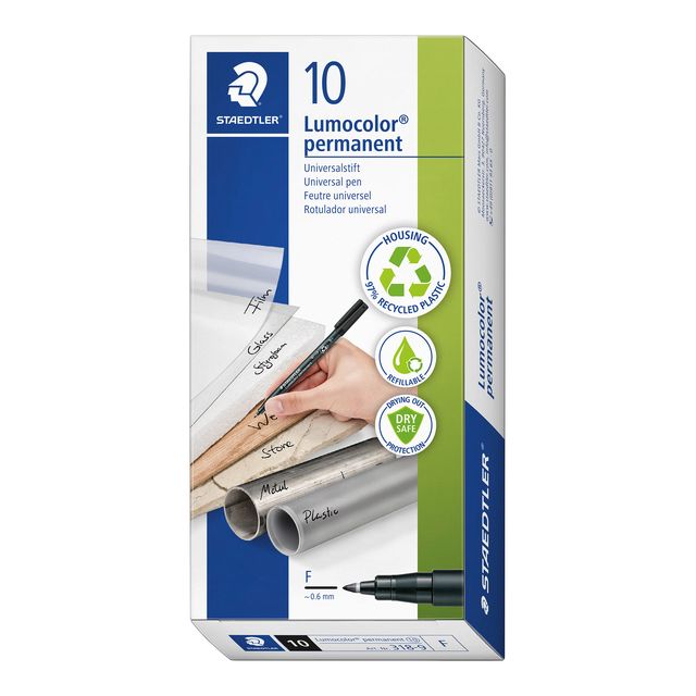 Staedtler -  Viltstift ohp lumo f 318 perm zwart | 10 stuks