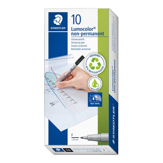 Staedtler -  Viltstift ohp lumo f 316 non perm zwart | 10 stuks